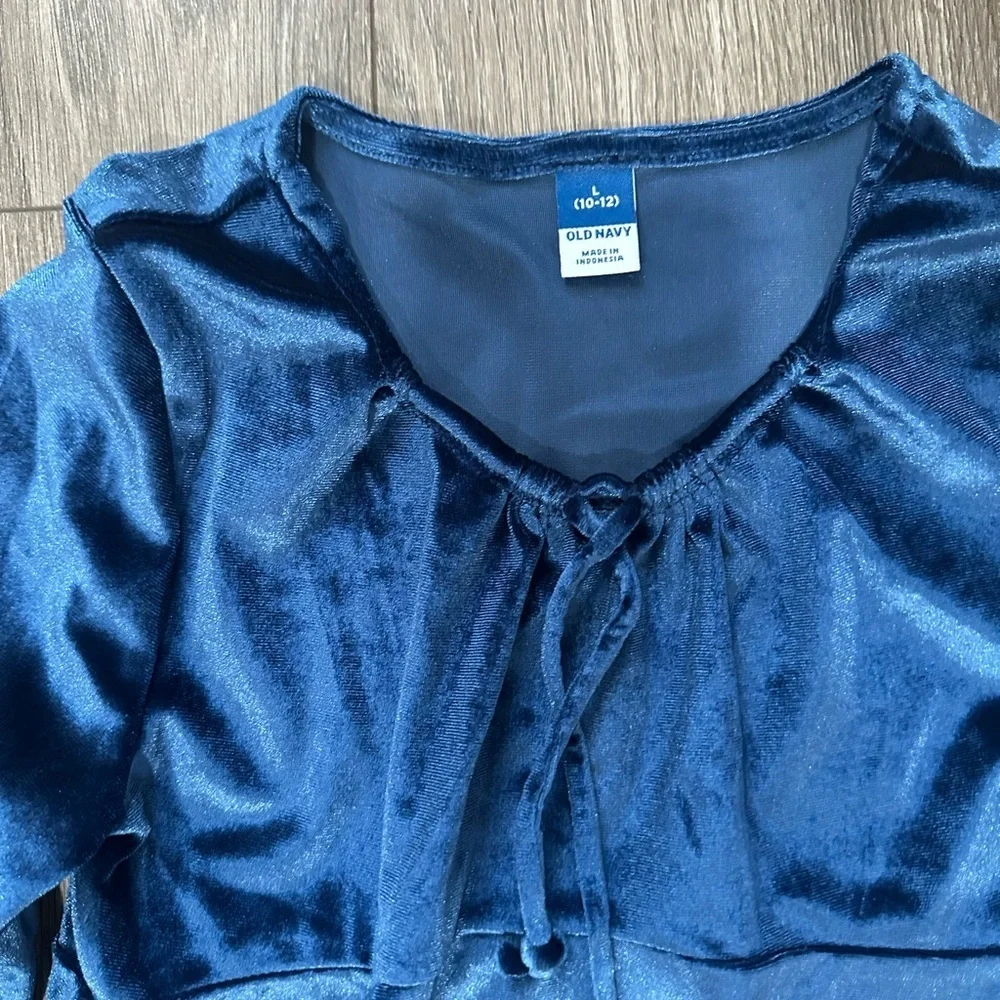 Old Navy Navy Blue Velvet Long-Sleeve Dress for Girls
